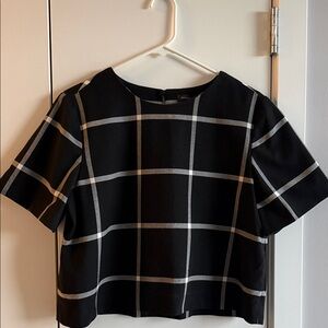 Black Windowpane Short Sleeve Crop Top